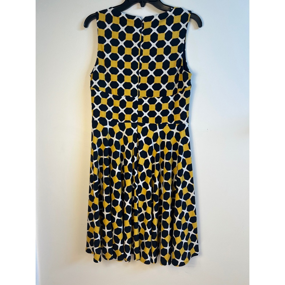 Donna Morgan Yellow Navy Blue Geometric Honeycomb Fit and Flare Dress Size 8 - Picture 4 of 10